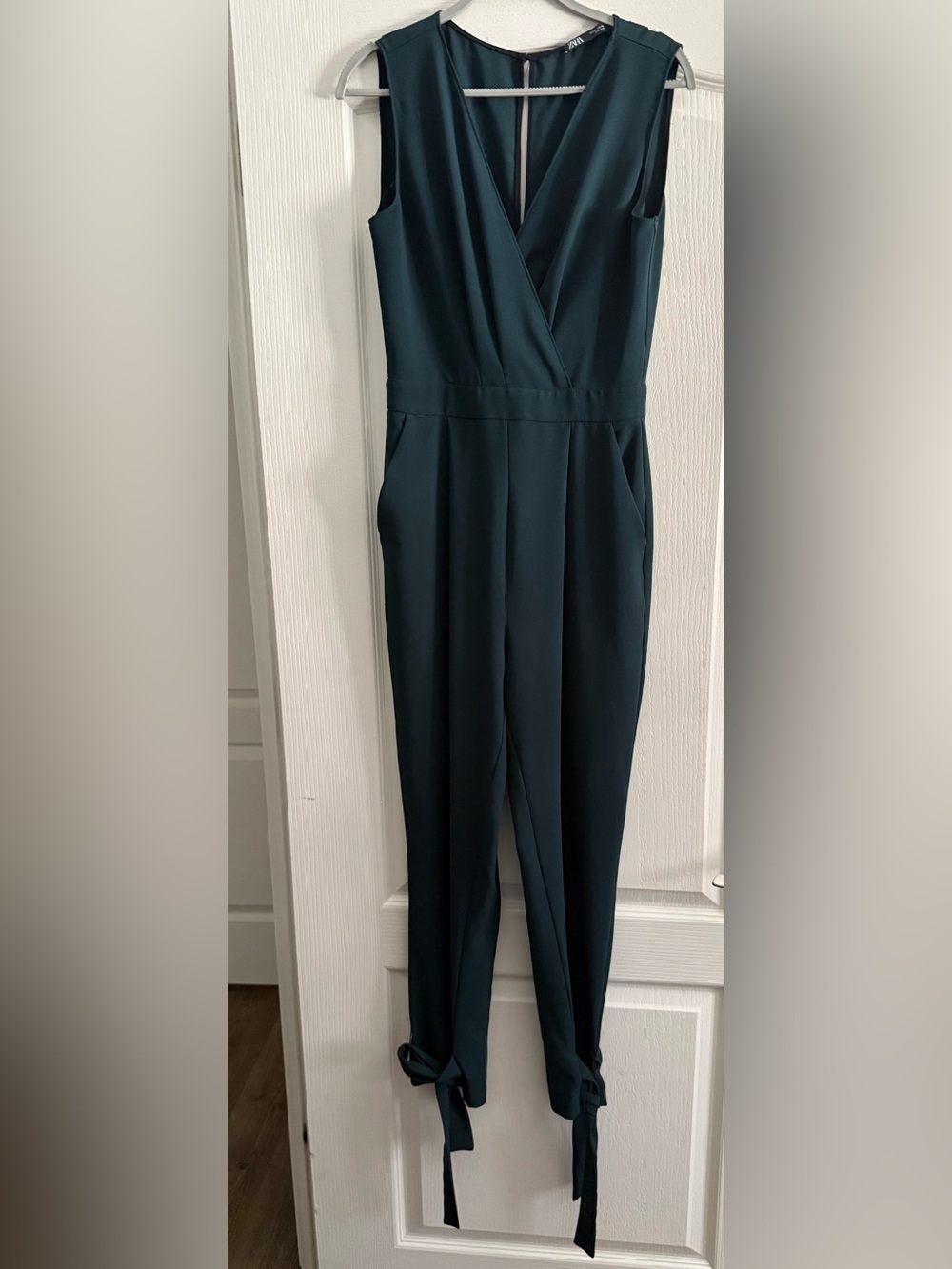 Zara Deep Teal Sleeveless Jumpsuit with Ankle Ties Size XS